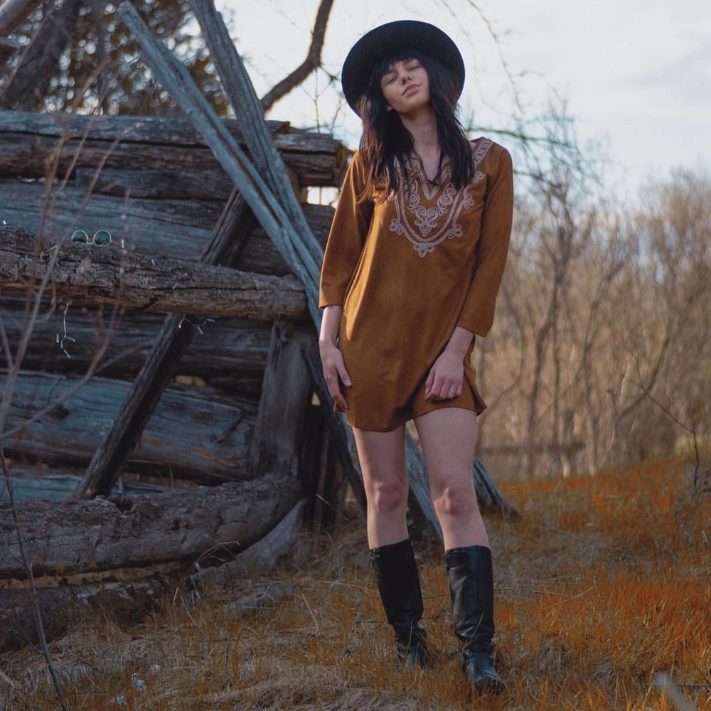 Faux Suede 60s-Style Mini Dress